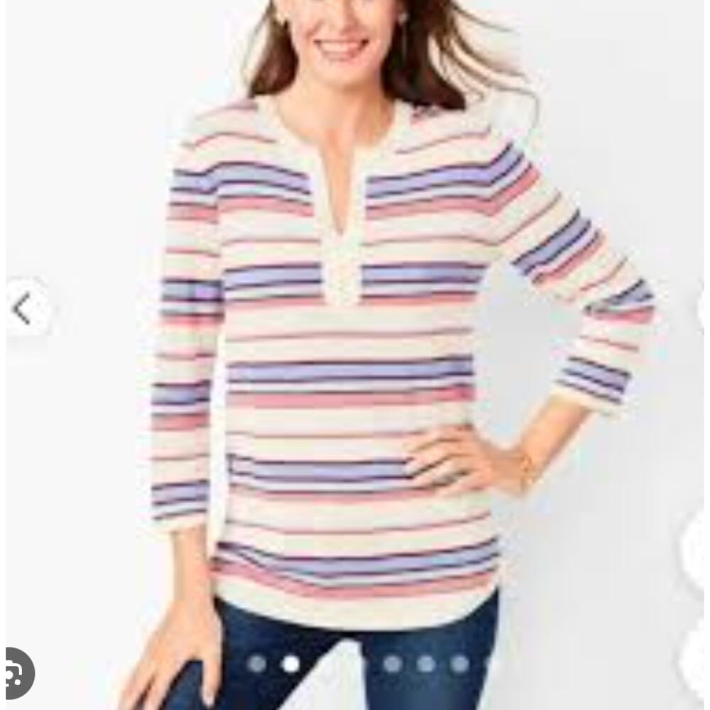 Talbots Linen Blend Long Sleeve Stripe Sweater XL